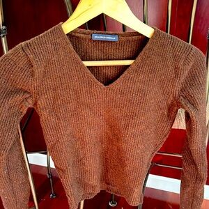 Brown and tan V neck sweater